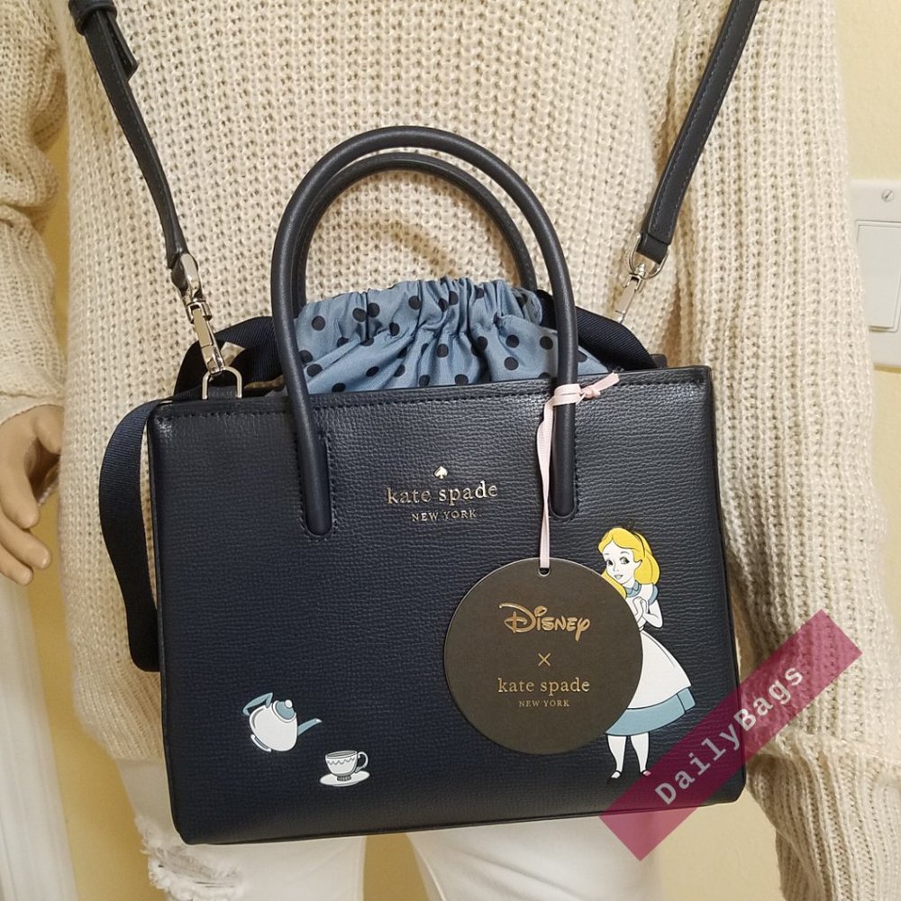 NWT KATE SPADE 100% AUTHENTIC ALICE SHOPPER DISNEY BLUE NAVY SMALL BAG - Picture 11 of 15